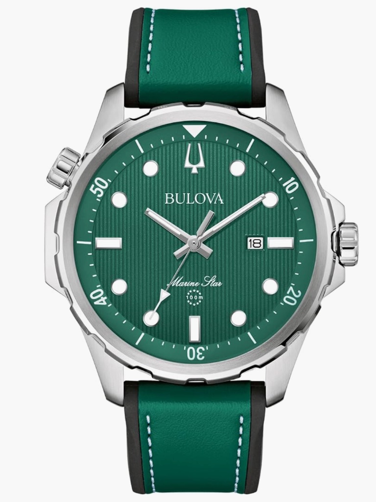 Bulova Marine Star Quartz, Leather, Green, Never Worn